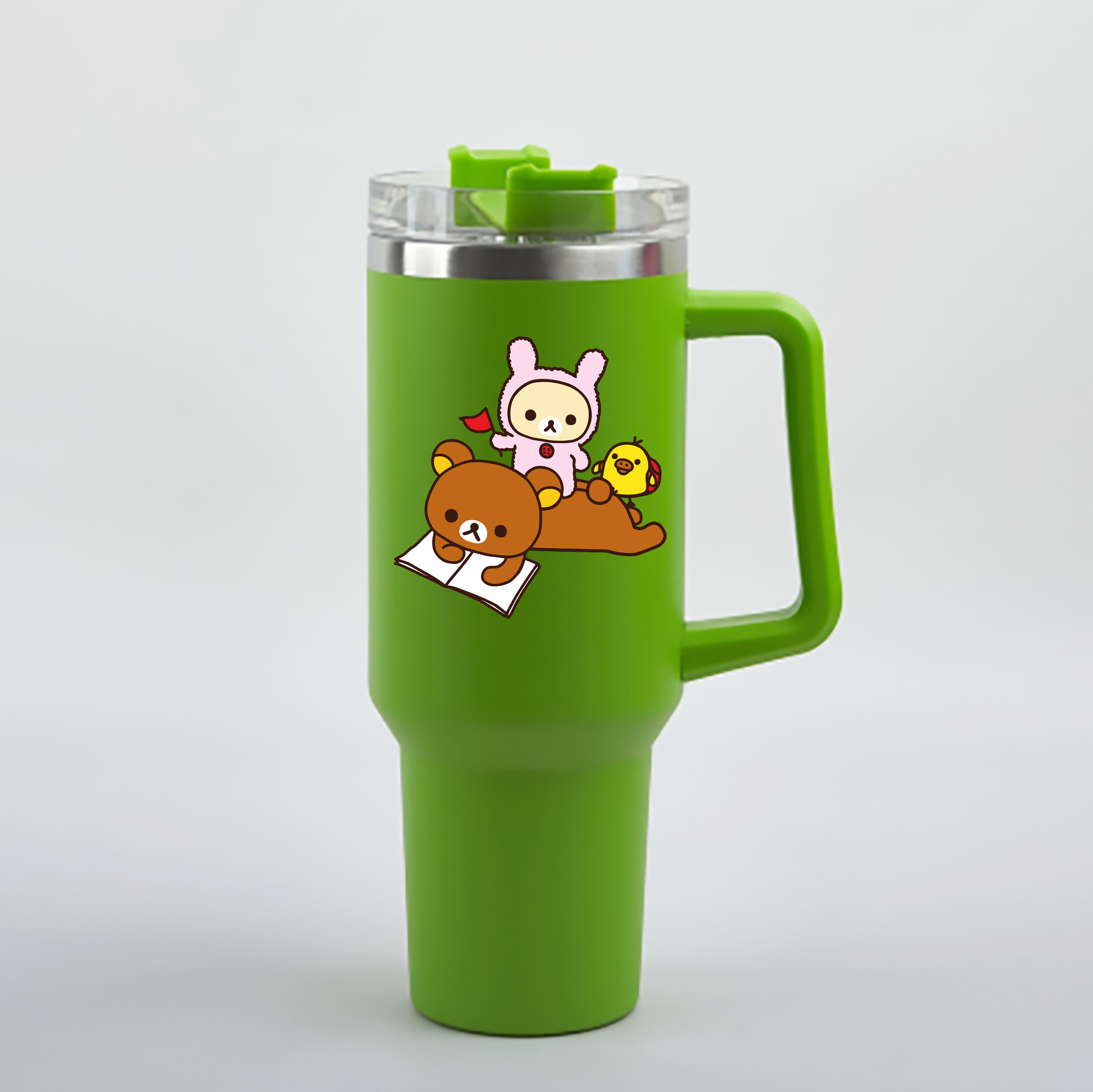 （画像用） リラックマ リラックマ キイロイトリ Rilakkuma Korilakkuma Kiiroitori 1200mL車用タンブラー - クリスタルステッカー（プラスチックストロー付き）